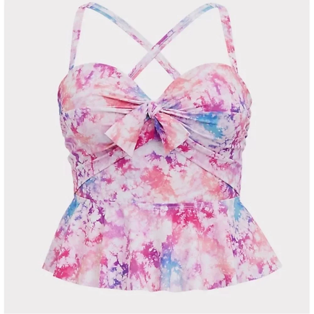 Torrid midline swim top tankini peplum top NWOT watercolor